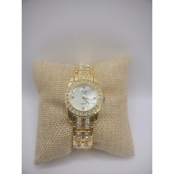 Vintage Elizabeth Taylor Wristwatch Watch Gold Tone White Crystals Jewelry - Picture 1 of 16